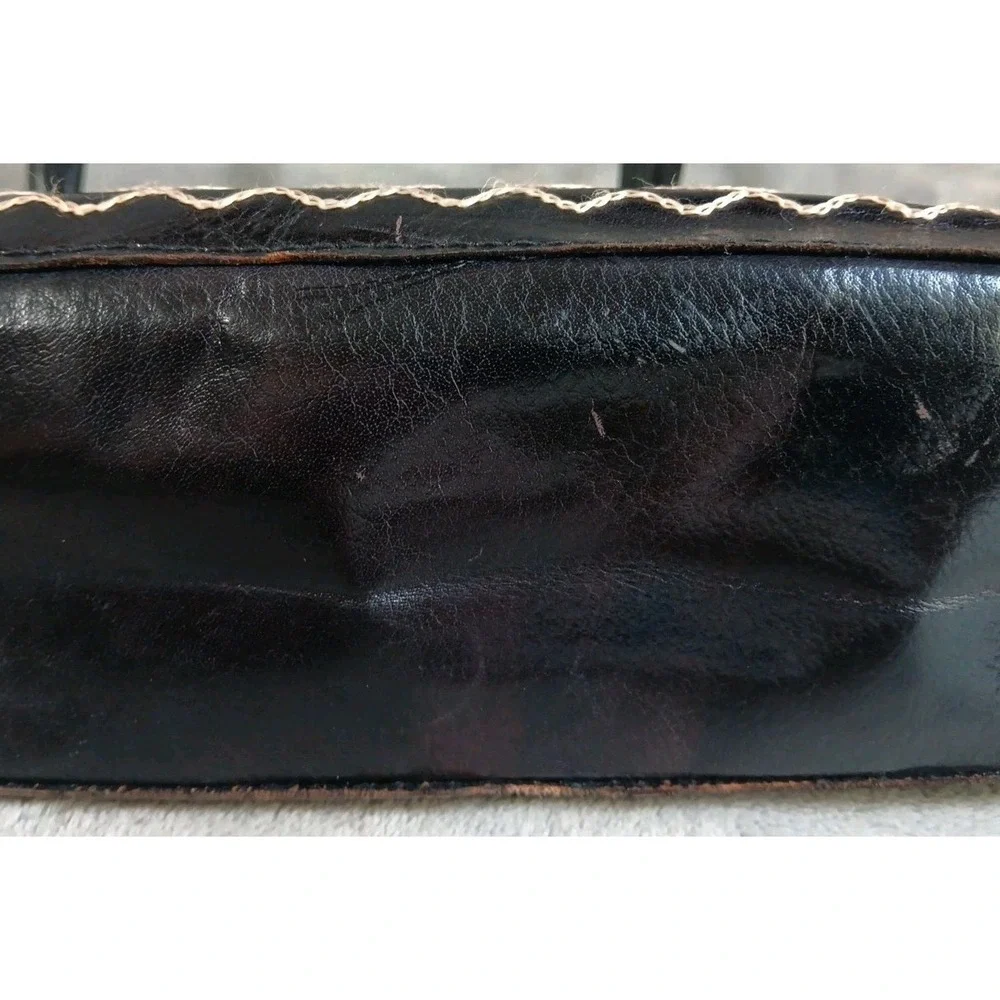 Aldo Black Leather Purse Handbag Cream‎ Beige Stitched Embroidered Bag READ